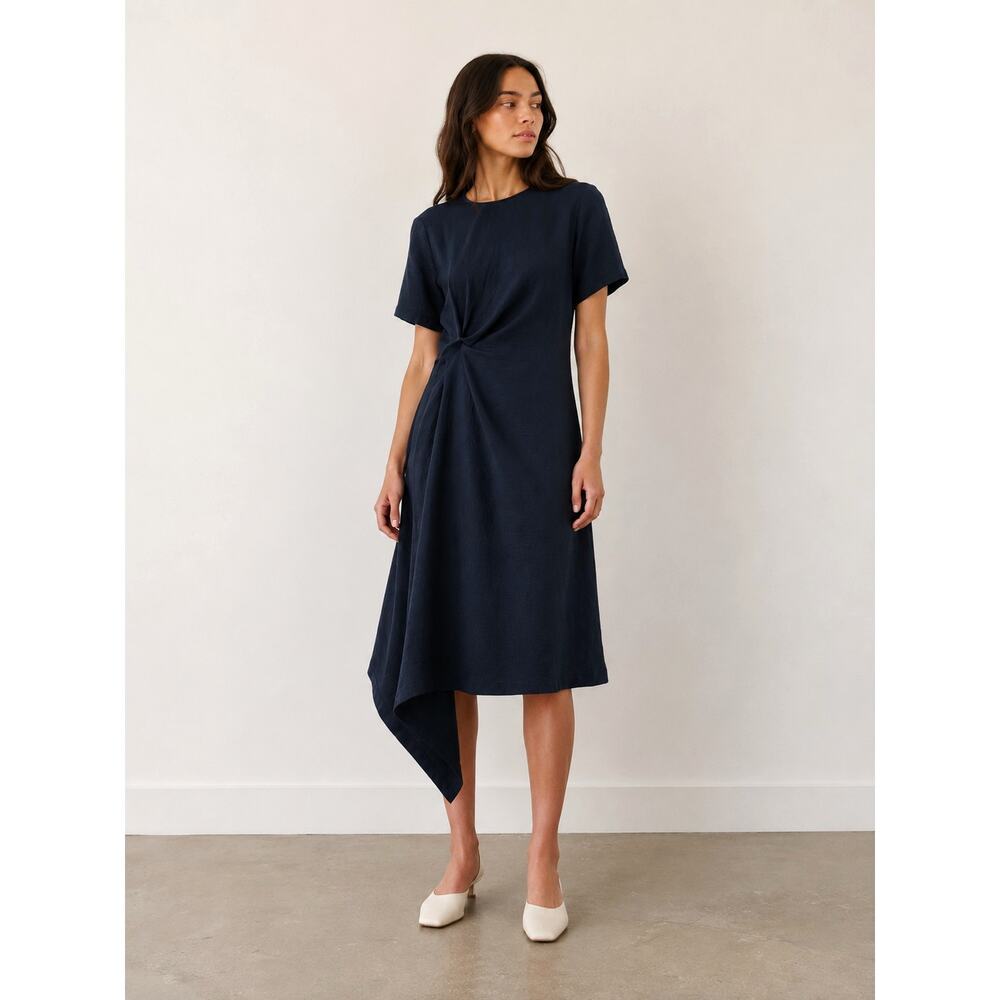 Cos Navy Midi Dress Minimalist Lyocell Drapey Cocktail Formal-size 4 (EU 34)